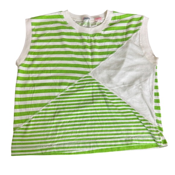 American Vintage Tops - Vintage green white stripe‎ sleeveless boxy fit knit shirt size LARGE